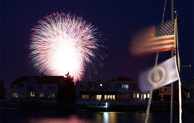 Flag and Fireworks